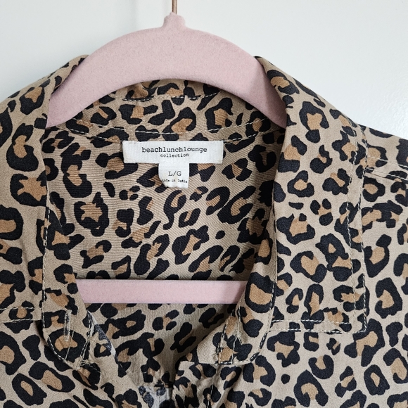 Beach Lunch Lounge Brown Leopard Animal Print Button Up Blouse Size Large - Picture 7 of 8
